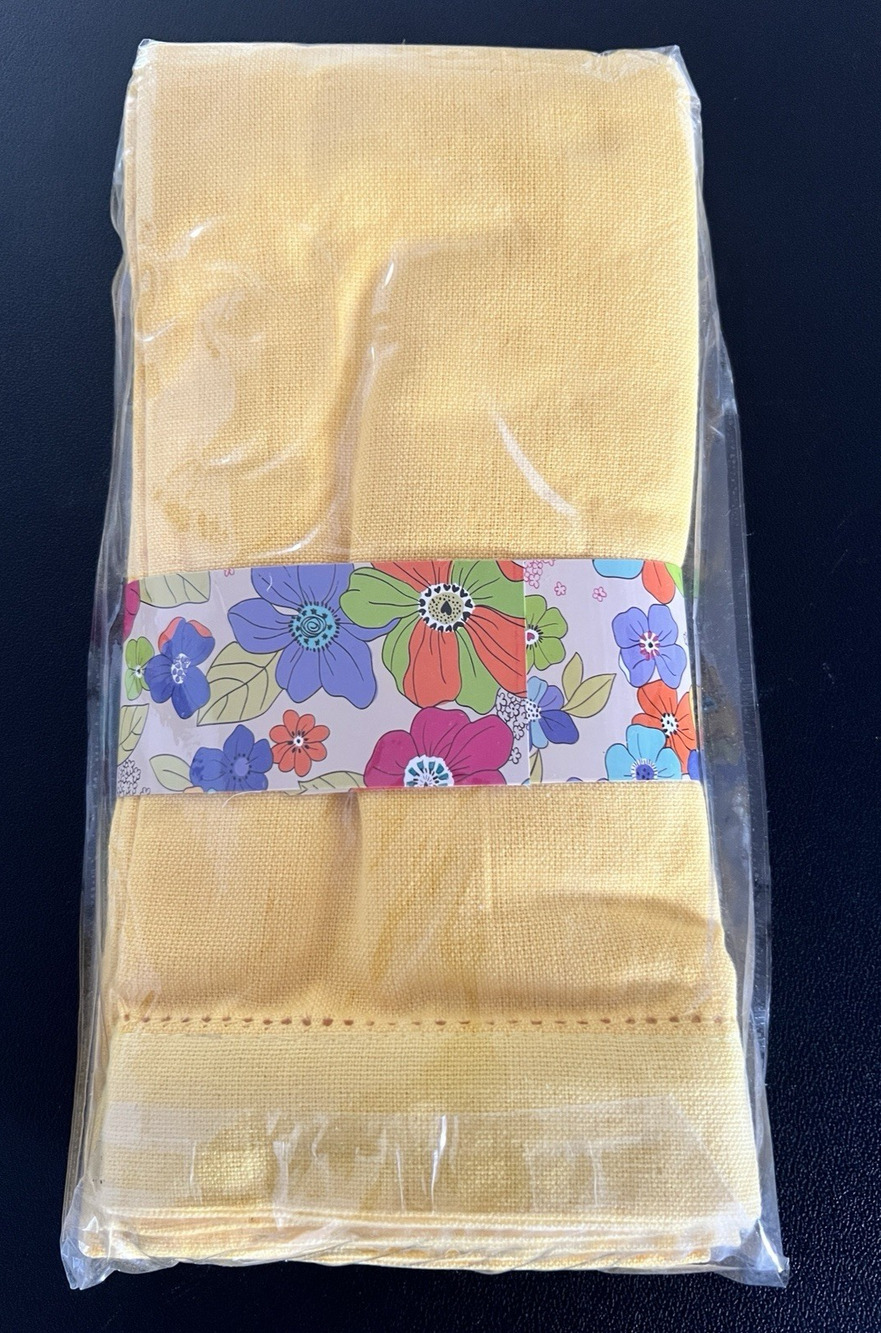 Cynthia Rowley Yellow Cotton Cloth Napkins Set Of 4 NEW